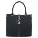 GUCCI GG Canvas Jackie Hand Bag Leather Black Silver 002 1065 Auth BA13717V-2