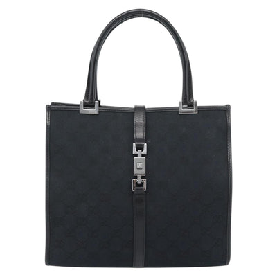 GUCCI GG Canvas Jackie Hand Bag Leather Black Silver 002 1065 Auth BA13717V - 0