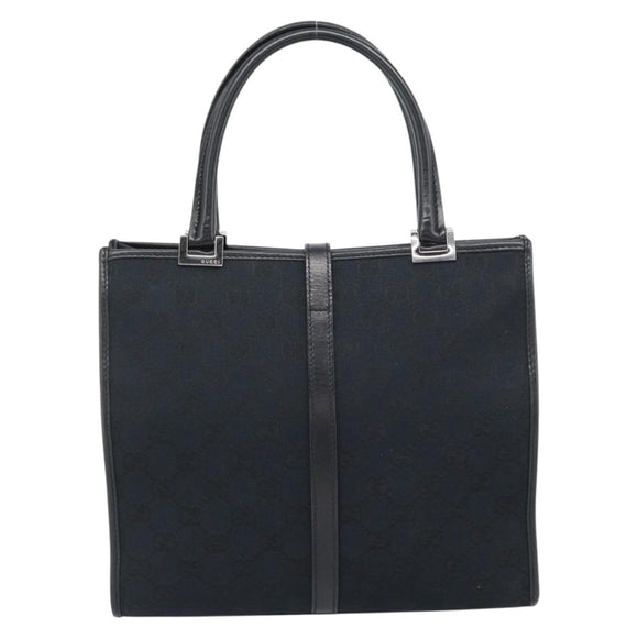 GUCCI GG Canvas Jackie Hand Bag Leather Black Silver 002 1065 Auth BA13717V