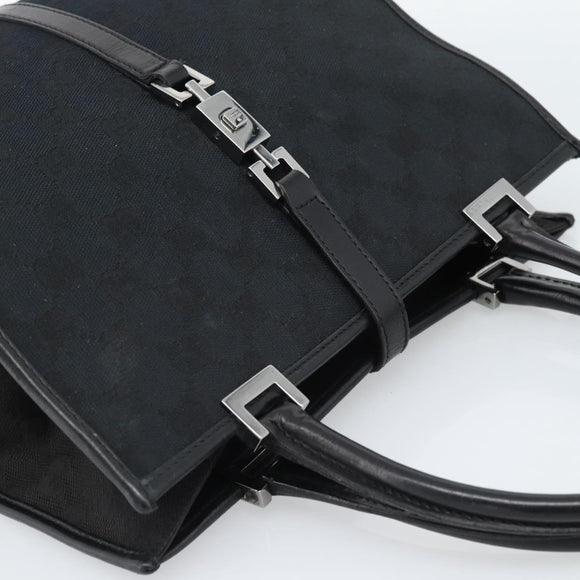 GUCCI GG Canvas Jackie Hand Bag Leather Black Silver 002 1065 Auth BA13717V