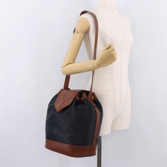 SAINT LAURENT Purse Shoulder Bag Nylon Black Gold Auth BA13718A