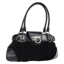 Salvatore Ferragamo Gancini Hand Bag Suede Black Silver Auth BA13719A-1