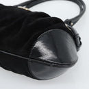Salvatore Ferragamo Gancini Hand Bag Suede Black Silver Auth BA13719A-9