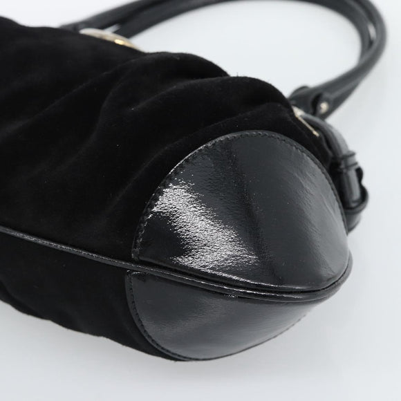 Salvatore Ferragamo Gancini Hand Bag Suede Black Silver Auth BA13719A