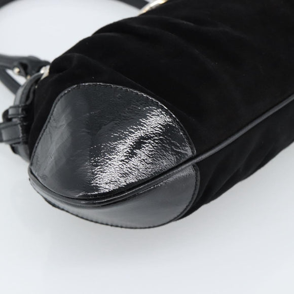 Salvatore Ferragamo Gancini Hand Bag Suede Black Silver Auth BA13719A