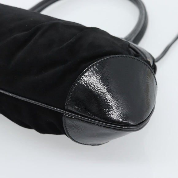 Salvatore Ferragamo Gancini Hand Bag Suede Black Silver Auth BA13719A