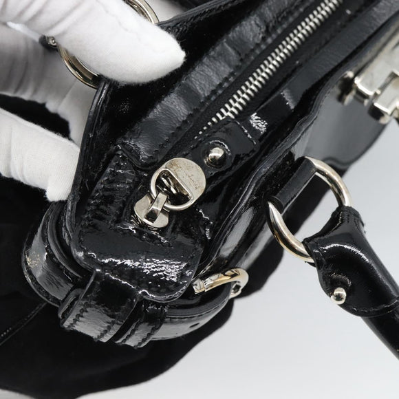 Salvatore Ferragamo Gancini Hand Bag Suede Black Silver Auth BA13719A