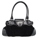 Salvatore Ferragamo Gancini Hand Bag Suede Black Silver Auth BA13719A-13