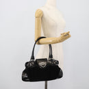 Salvatore Ferragamo Gancini Hand Bag Suede Black Silver Auth BA13719A-23