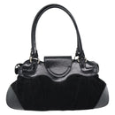Salvatore Ferragamo Gancini Hand Bag Suede Black Silver Auth BA13719A-2
