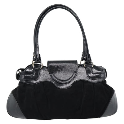 Salvatore Ferragamo Gancini Hand Bag Suede Black Silver Auth BA13719A - 0
