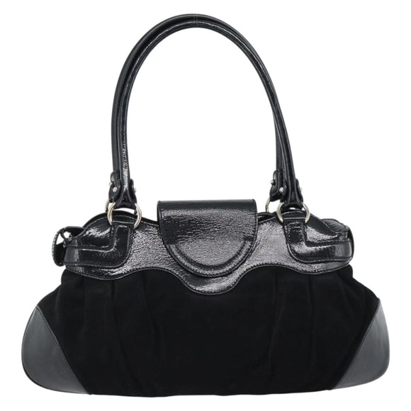 Salvatore Ferragamo Gancini Hand Bag Suede Black Silver Auth BA13719A