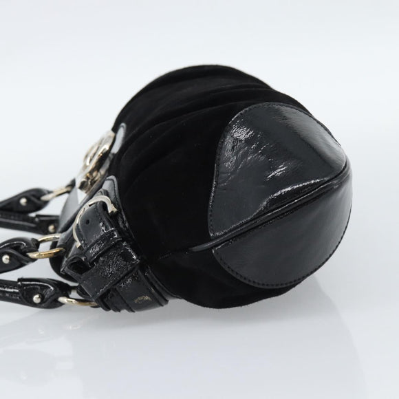 Salvatore Ferragamo Gancini Hand Bag Suede Black Silver Auth BA13719A