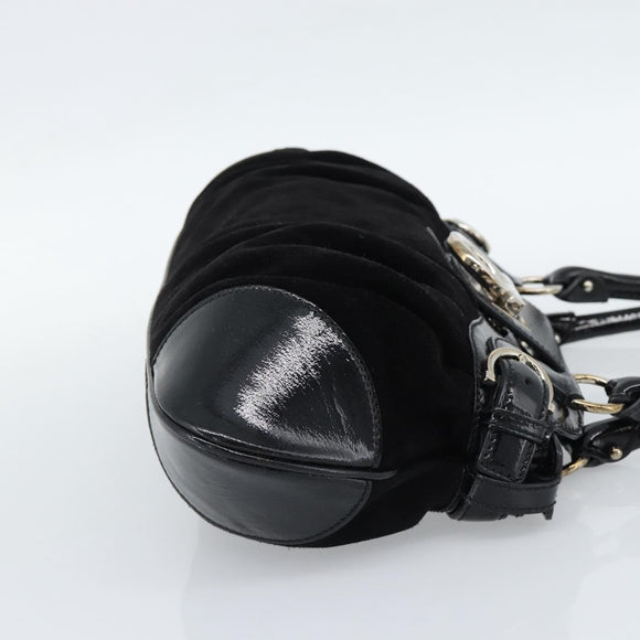 Salvatore Ferragamo Gancini Hand Bag Suede Black Silver Auth BA13719A