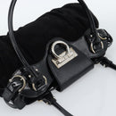 Salvatore Ferragamo Gancini Hand Bag Suede Black Silver Auth BA13719A-6