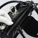 Salvatore Ferragamo Gancini Hand Bag Suede Black Silver Auth BA13719A-7