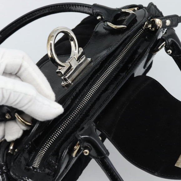 Salvatore Ferragamo Gancini Hand Bag Suede Black Silver Auth BA13719A