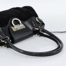 Salvatore Ferragamo Gancini Hand Bag Suede Black Silver Auth BA13719A-8
