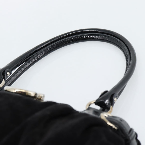 Salvatore Ferragamo Gancini Hand Bag Suede Black Silver Auth BA13719A