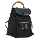 GUCCI Bamboo Hand Bag Nylon Black Silver 003 2852 0030 5 Auth BA13720-1