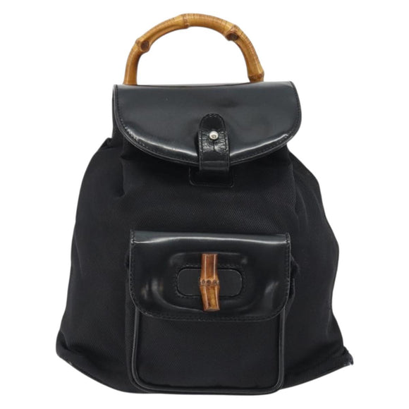 GUCCI Bamboo Hand Bag Nylon Black Silver 003 2852 0030 5 Auth BA13720