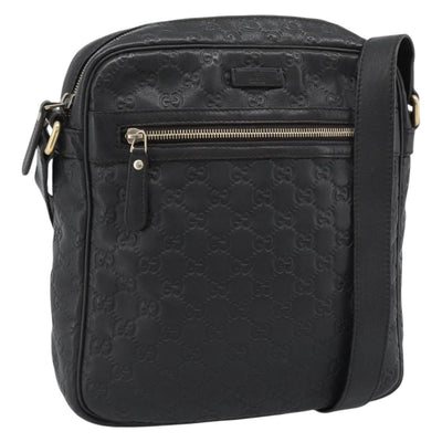 GUCCI GG Canvas Guccissima Shoulder Bag Leather Black Gold 201448 Auth BA13721A