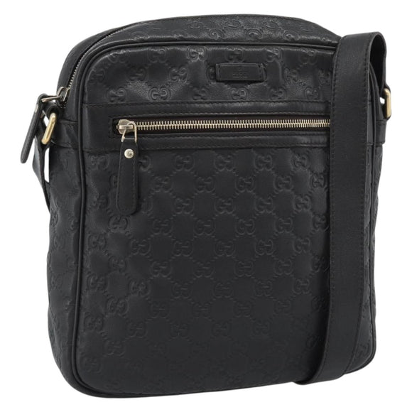 GUCCI GG Canvas Guccissima Shoulder Bag Leather Black Gold 201448 Auth BA13721A
