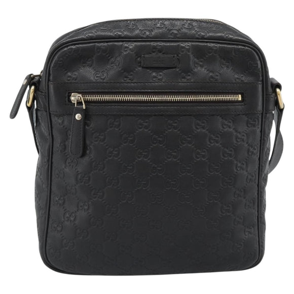 GUCCI GG Canvas Guccissima Shoulder Bag Leather Black Gold 201448 Auth BA13721A