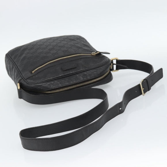 GUCCI GG Canvas Guccissima Shoulder Bag Leather Black Gold 201448 Auth BA13721A