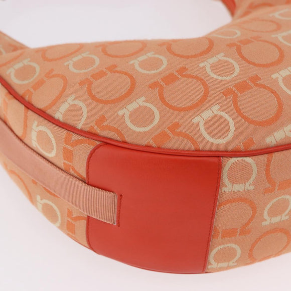 Salvatore Ferragamo Gancini Shoulder Bag Canvas Orange Gold Auth BA13723V
