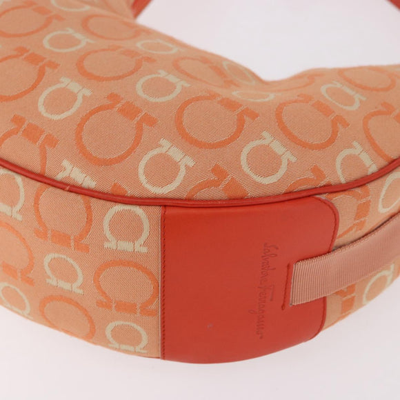 Salvatore Ferragamo Gancini Shoulder Bag Canvas Orange Gold Auth BA13723V