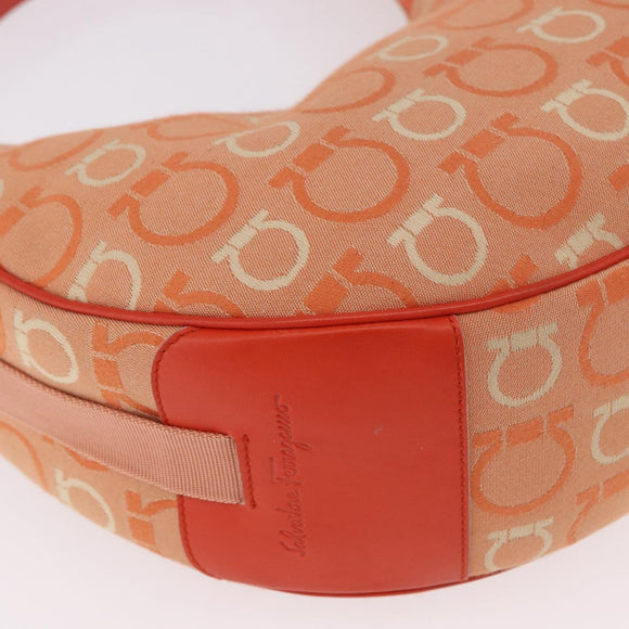 Salvatore Ferragamo Gancini Shoulder Bag Canvas Orange Gold Auth BA13723V