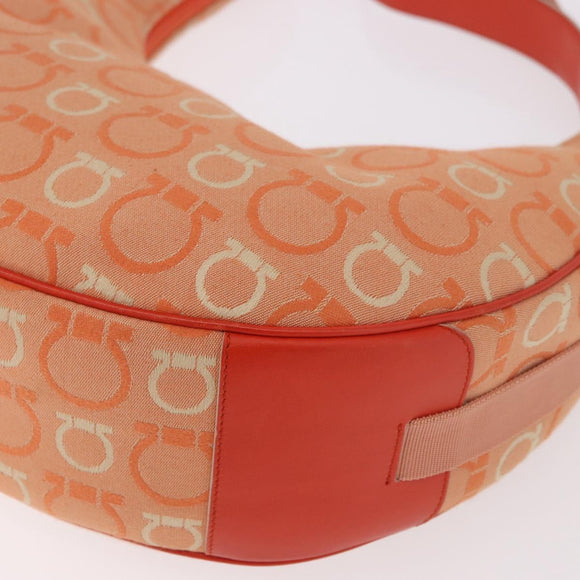 Salvatore Ferragamo Gancini Shoulder Bag Canvas Orange Gold Auth BA13723V