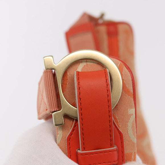 Salvatore Ferragamo Gancini Shoulder Bag Canvas Orange Gold Auth BA13723V