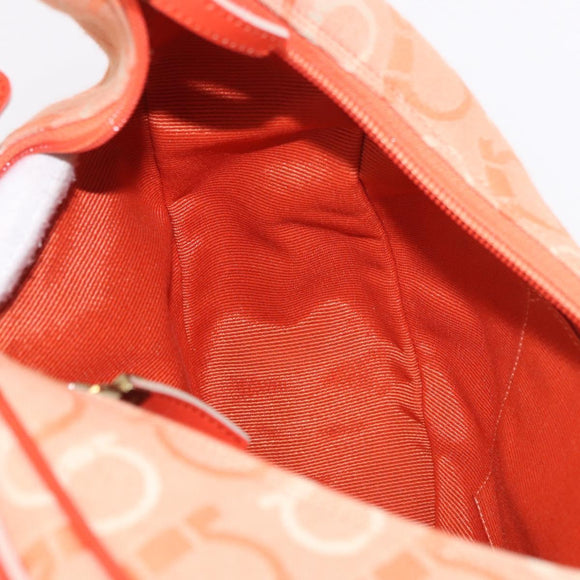 Salvatore Ferragamo Gancini Shoulder Bag Canvas Orange Gold Auth BA13723V