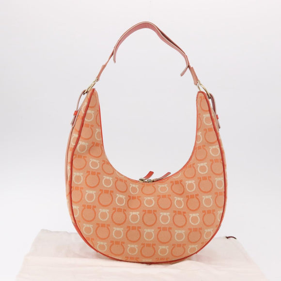 Salvatore Ferragamo Gancini Shoulder Bag Canvas Orange Gold Auth BA13723V