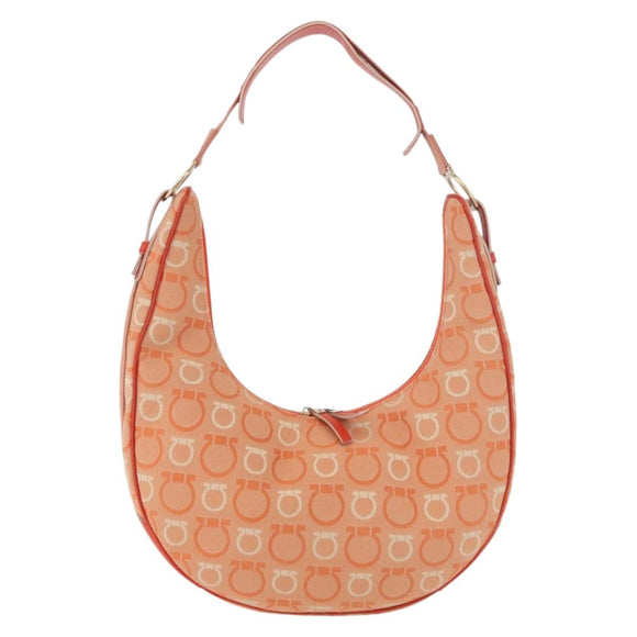Salvatore Ferragamo Gancini Shoulder Bag Canvas Orange Gold Auth BA13723V