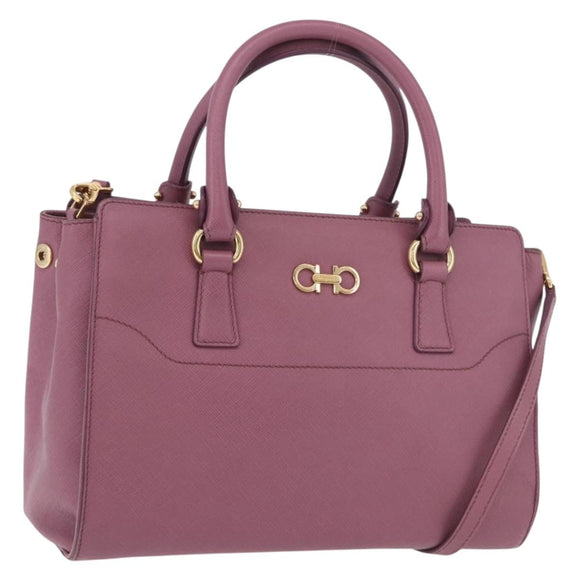 Salvatore Ferragamo Gancini Hand Bag Leather 2way Purple Gold Auth BA13724A