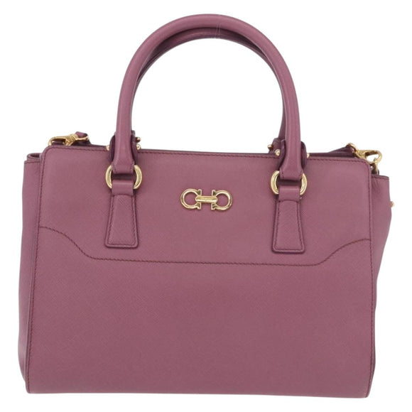 Salvatore Ferragamo Gancini Hand Bag Leather 2way Purple Gold Auth BA13724A