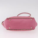 VALENTINO Studs Tote Bag Leather 2way Pink Gold Auth BA13725A-5