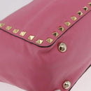 VALENTINO Studs Tote Bag Leather 2way Pink Gold Auth BA13725A-10