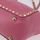 VALENTINO Studs Tote Bag Leather 2way Pink Gold Auth BA13725A-15