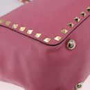 VALENTINO Studs Tote Bag Leather 2way Pink Gold Auth BA13725A-16