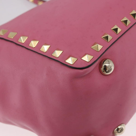 VALENTINO Studs Tote Bag Leather 2way Pink Gold Auth BA13725A