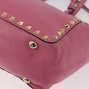 VALENTINO Studs Tote Bag Leather 2way Pink Gold Auth BA13725A-17