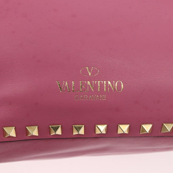 VALENTINO Studs Tote Bag Leather 2way Pink Gold Auth BA13725A