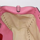 VALENTINO Studs Tote Bag Leather 2way Pink Gold Auth BA13725A-21