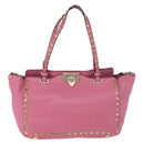 VALENTINO Studs Tote Bag Leather 2way Pink Gold Auth BA13725A-13