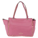 VALENTINO Studs Tote Bag Leather 2way Pink Gold Auth BA13725A-2
