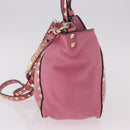 VALENTINO Studs Tote Bag Leather 2way Pink Gold Auth BA13725A-3